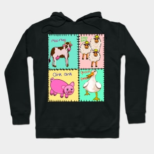 Old Macdonald had a farm patchwork quilt and  sounds..and on that farm he had a dog, cow, duck, sheep Hoodie